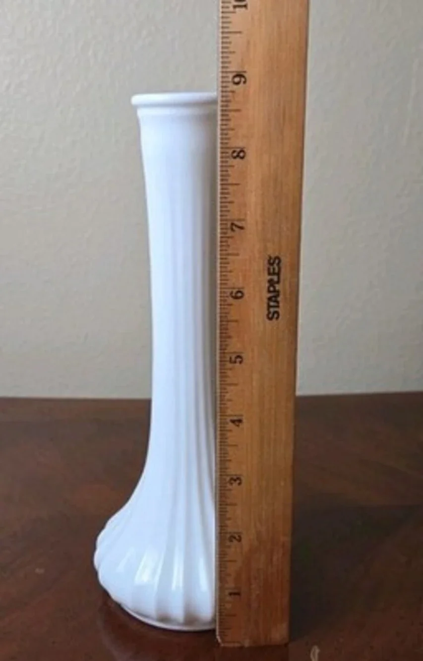 Hoosier Milk Glass Ribbed Flower Vase #8 4096, White Bud Vase 9